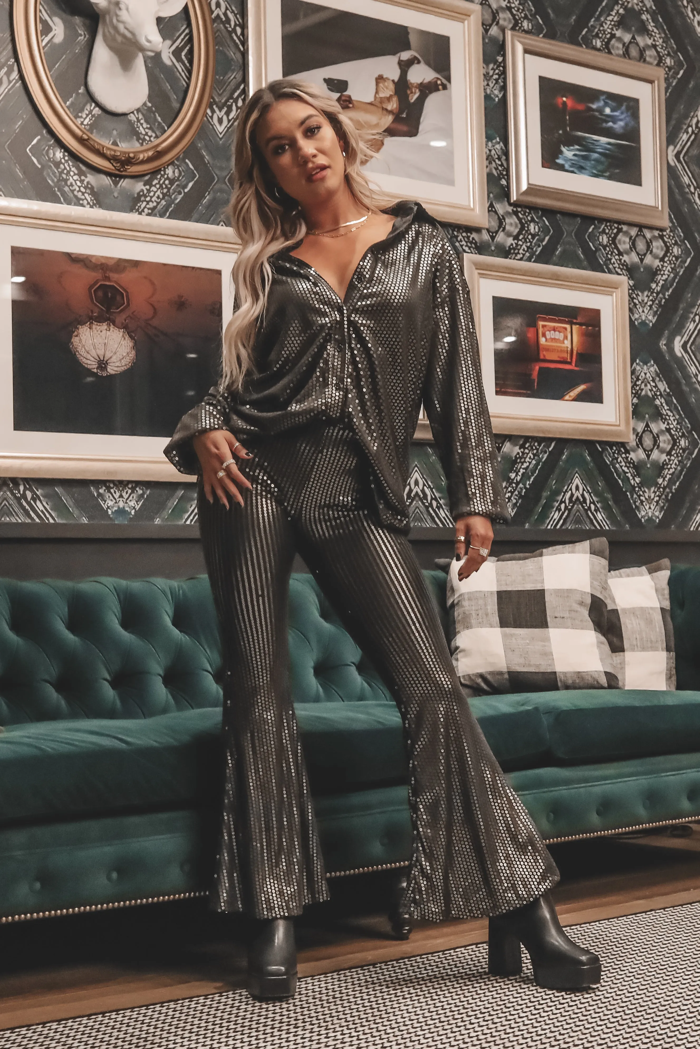 DEAL  Light Up The Whole Room Sequin Button Up Top