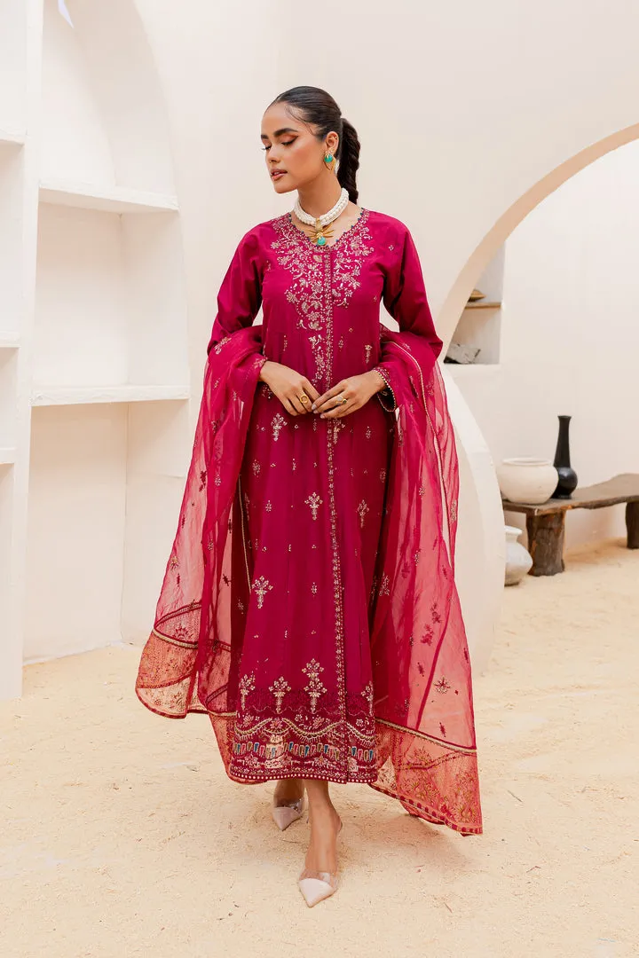 Deep Rose Embellished Kameez Trousers Pakistani Party Dress