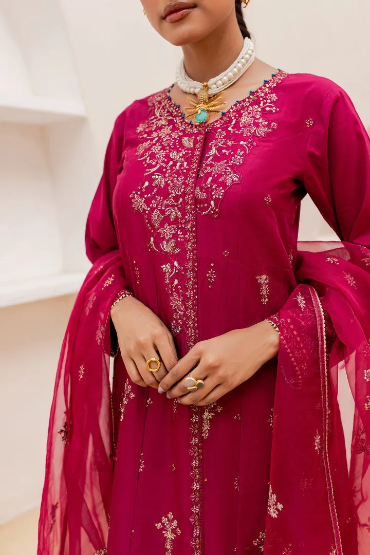 Deep Rose Embellished Kameez Trousers Pakistani Party Dress