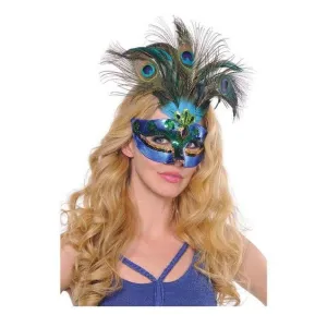 Deluxe Blue Peacock Feather Masquerade Mask