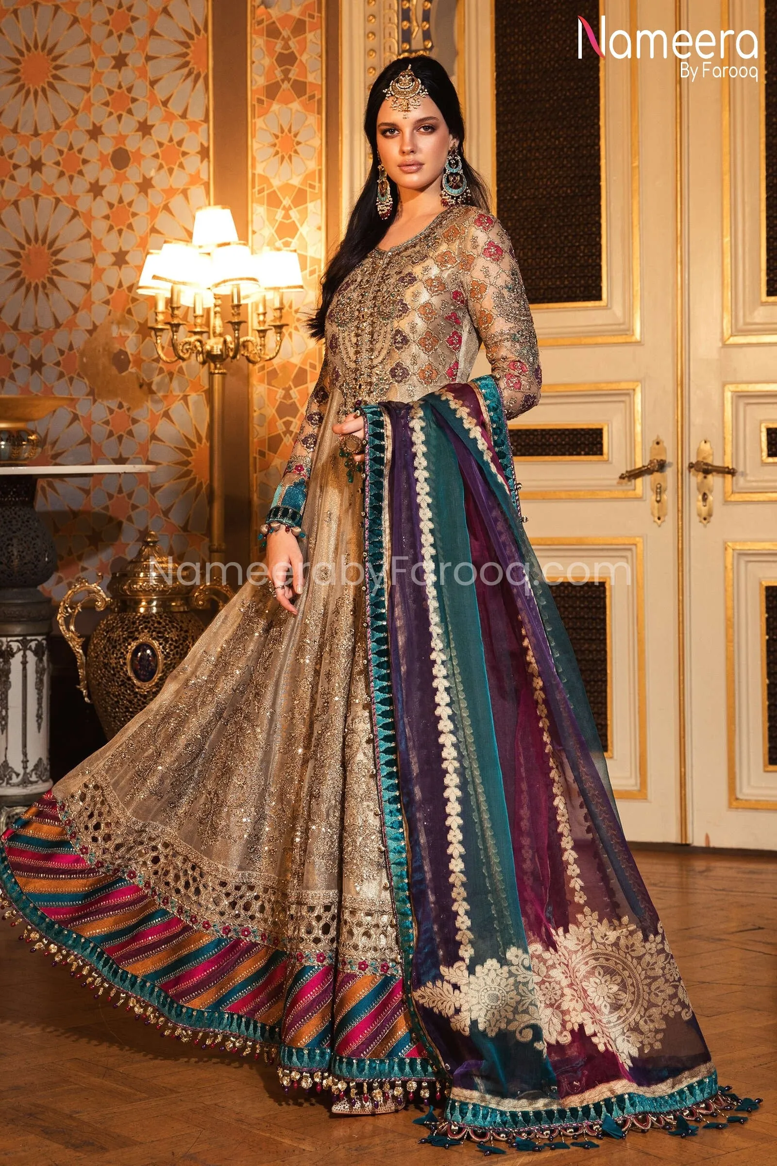 Designer Party Wear Frock with Velvet Border #BB156