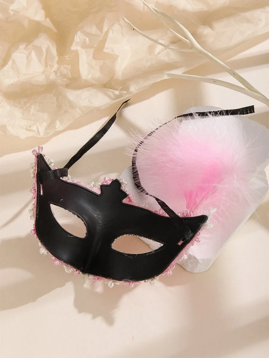 Elegant Feather Masquerade Mask In Pink