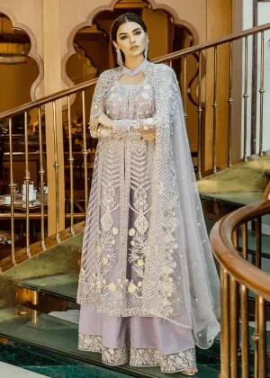Elegant Pakistani net embroidered dress in violet color # P2306