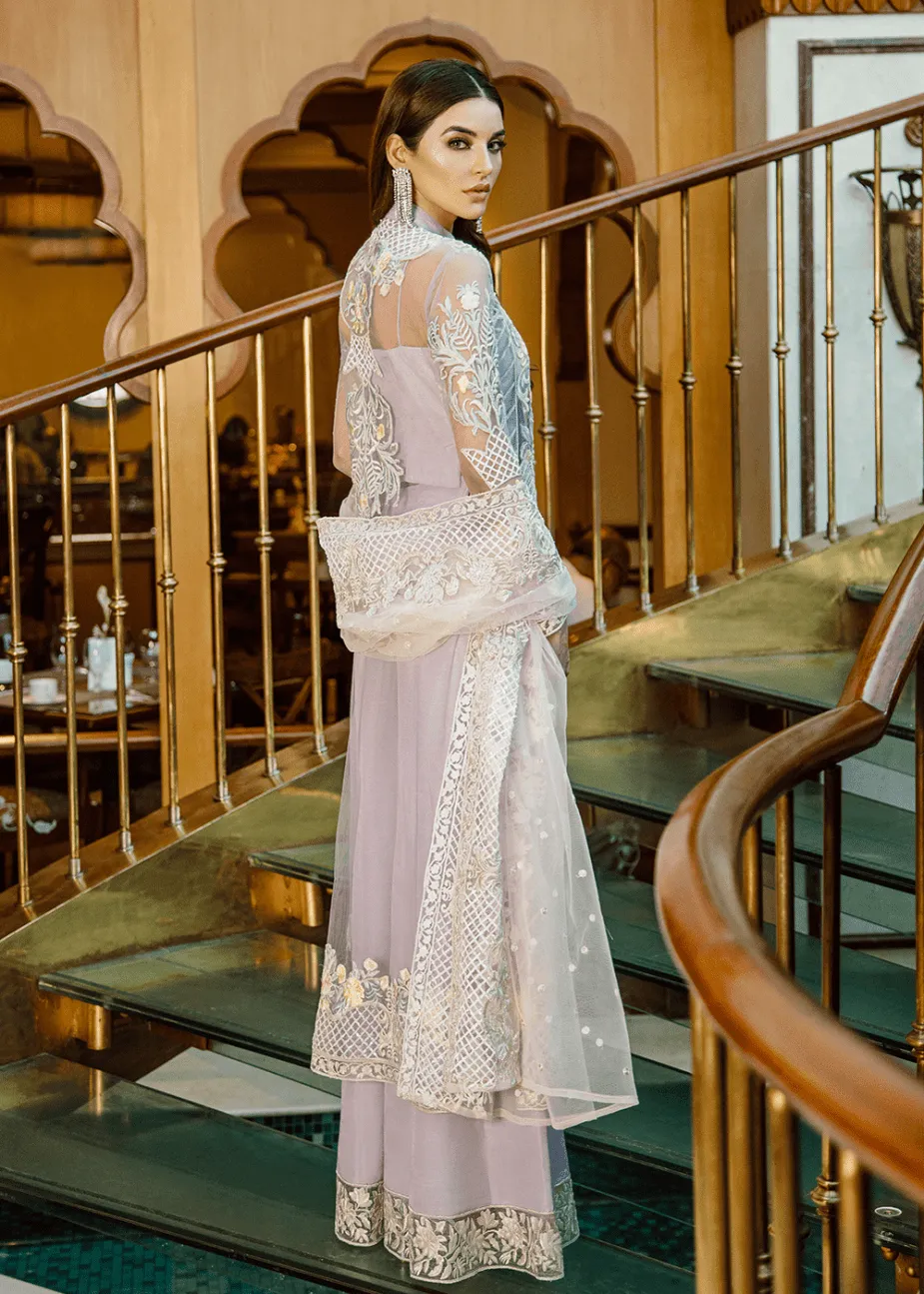 Elegant Pakistani net embroidered dress in violet color # P2306