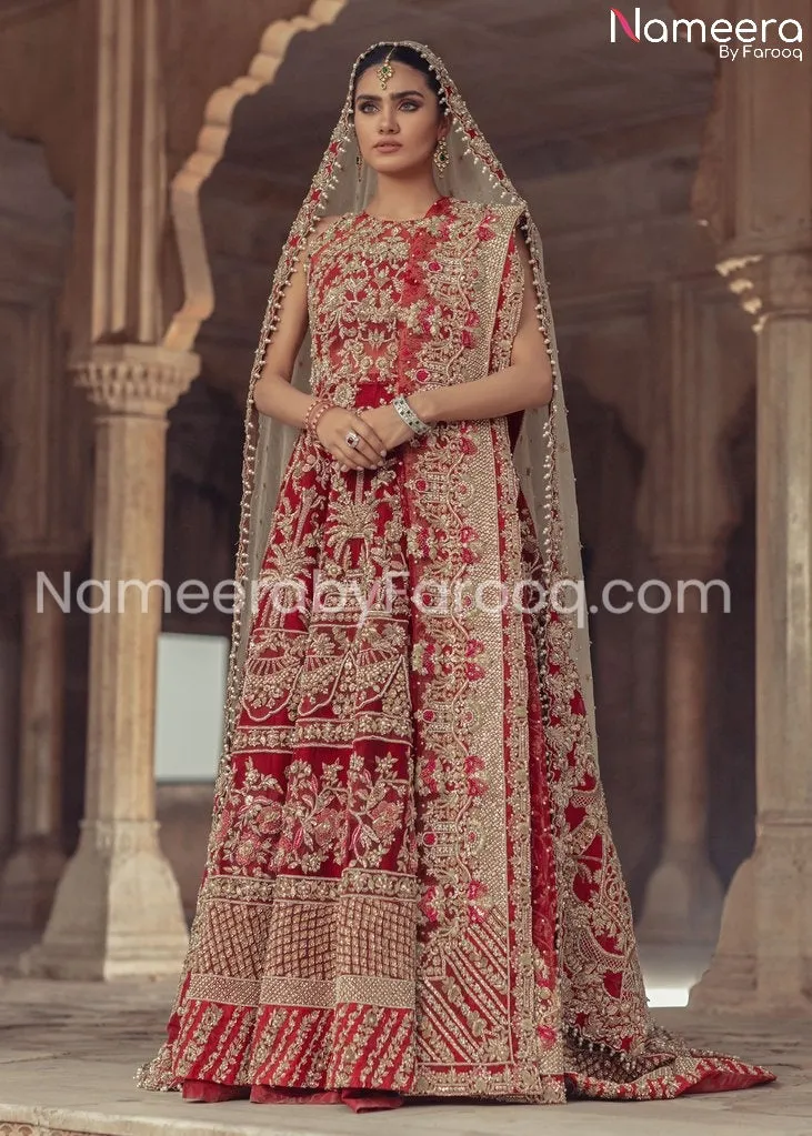 Embellished Pakistani Bridal Gown in Red Affair #BN125