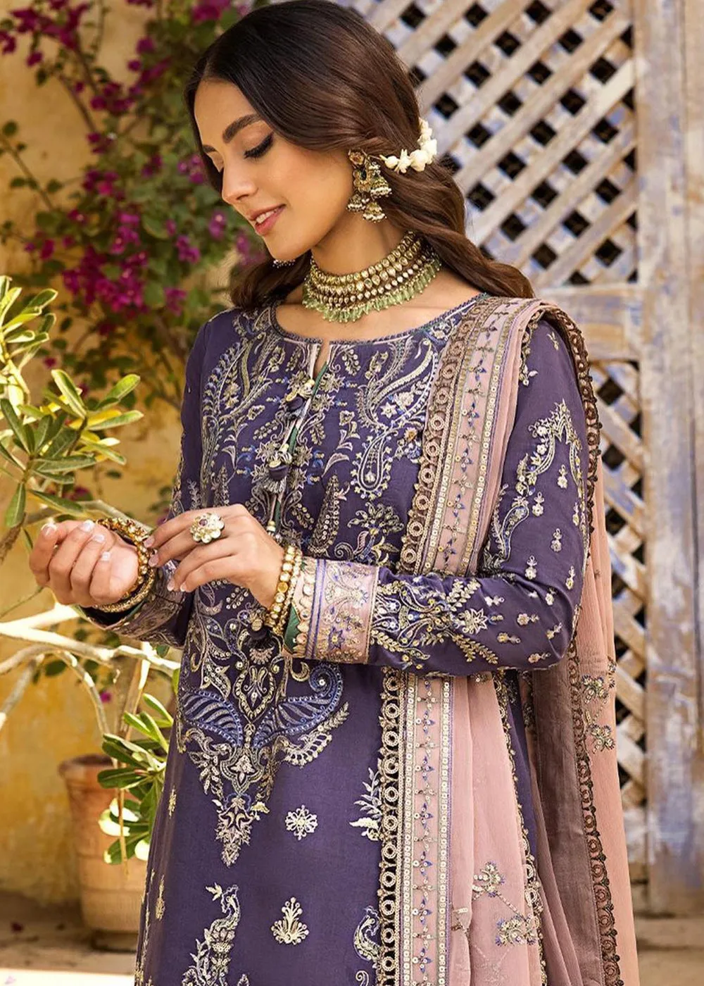 Embellished Purple Kameez Salwar Pakistani Party Wear