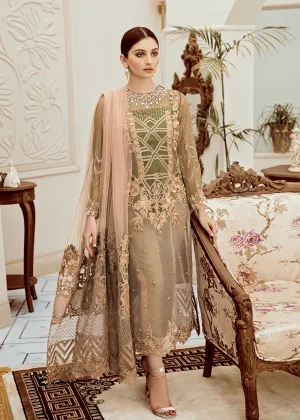 Embroidered fancy chiffon dress in lavish mehndi green color # P2282