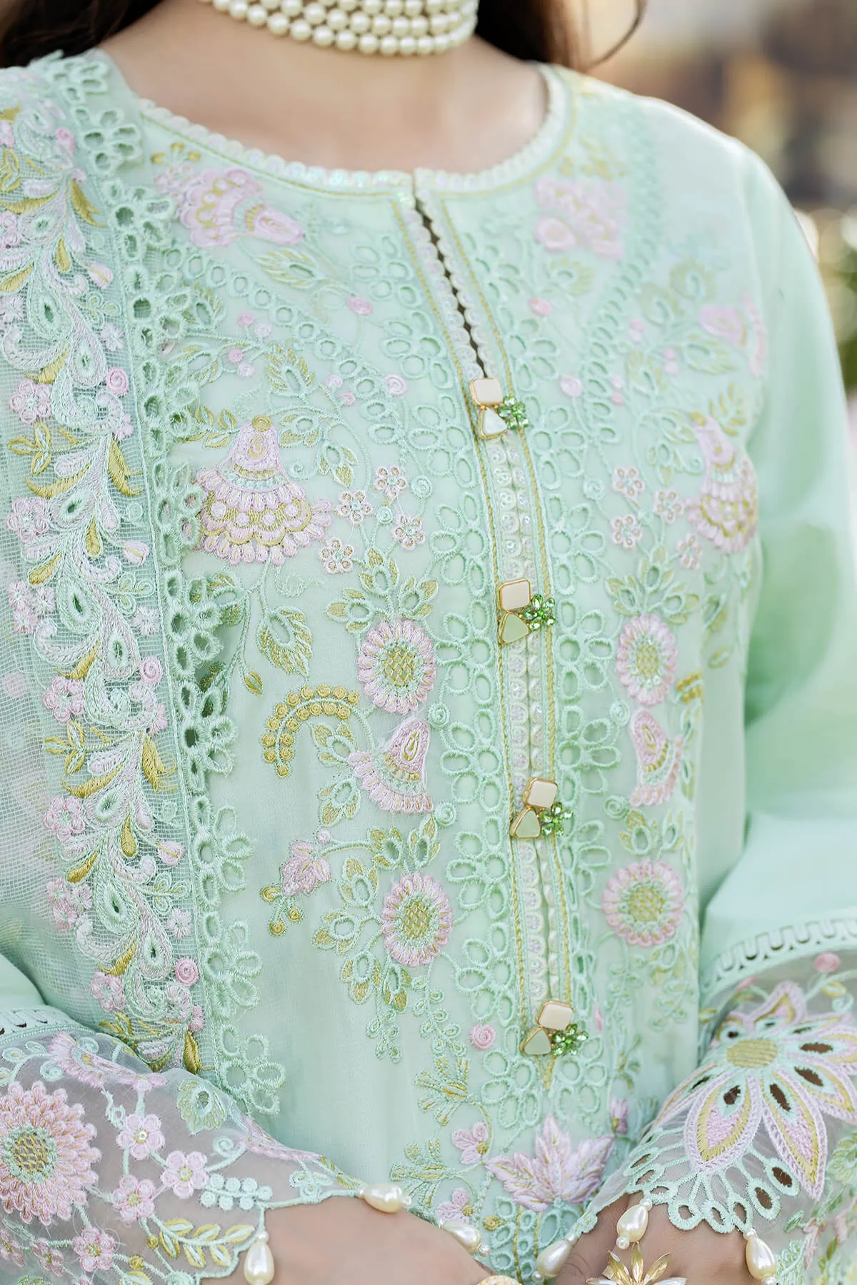 Embroidered Mint Green Kameez Trousers Pakistani Party Dress