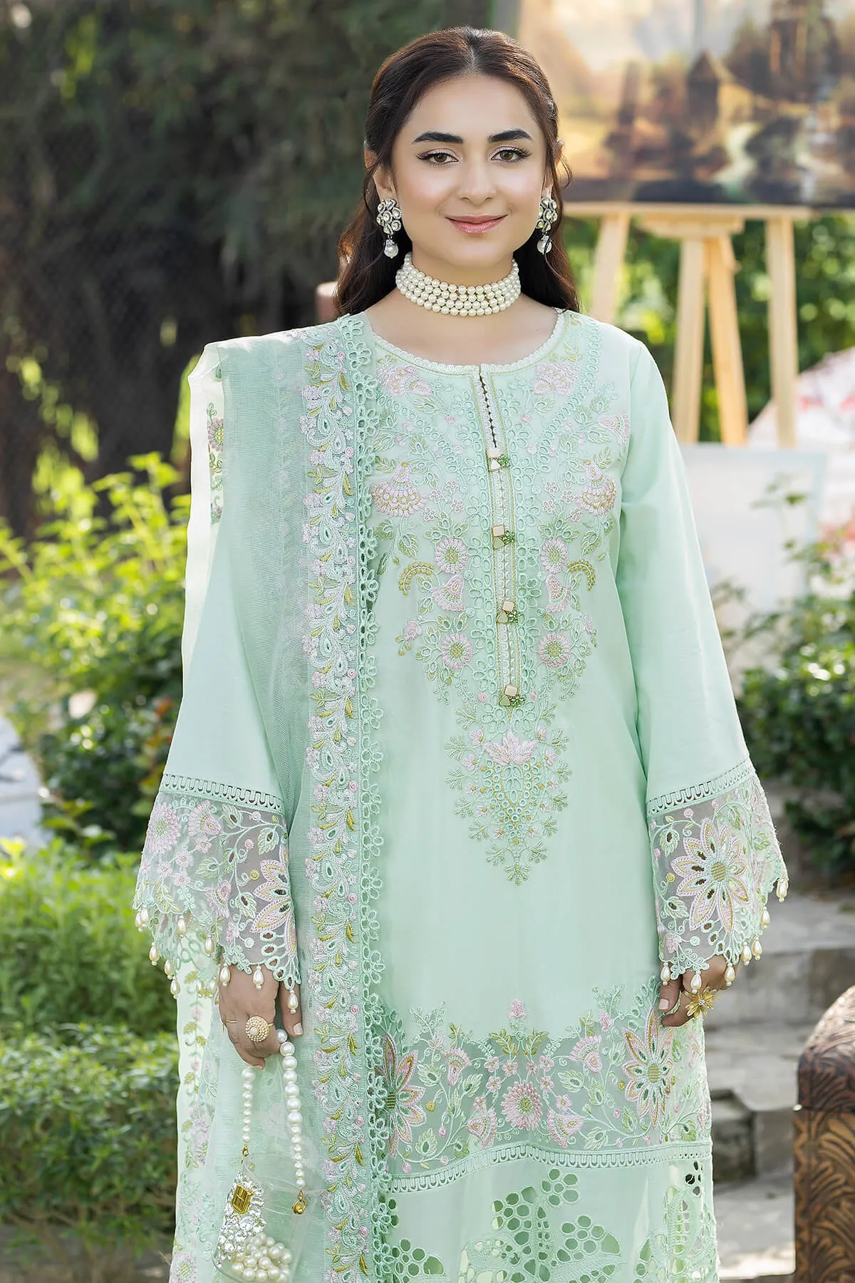 Embroidered Mint Green Kameez Trousers Pakistani Party Dress