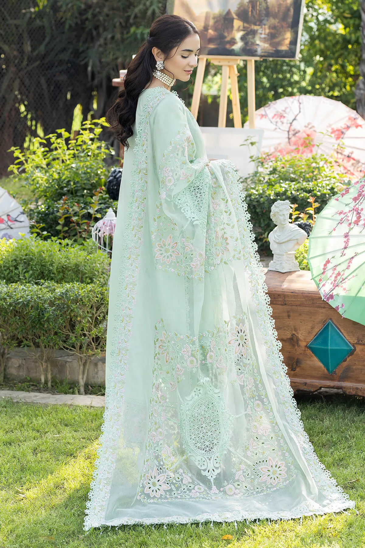 Embroidered Mint Green Kameez Trousers Pakistani Party Dress