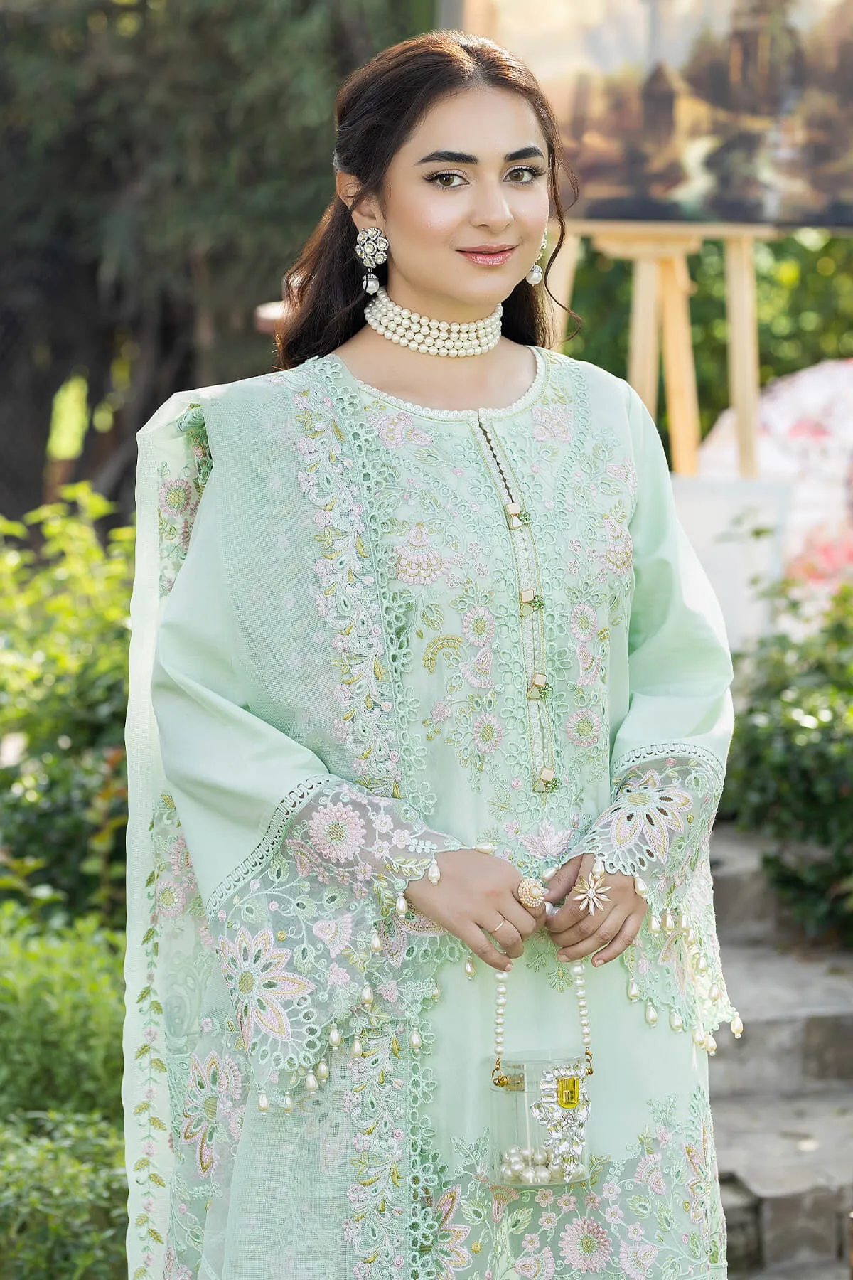 Embroidered Mint Green Kameez Trousers Pakistani Party Dress