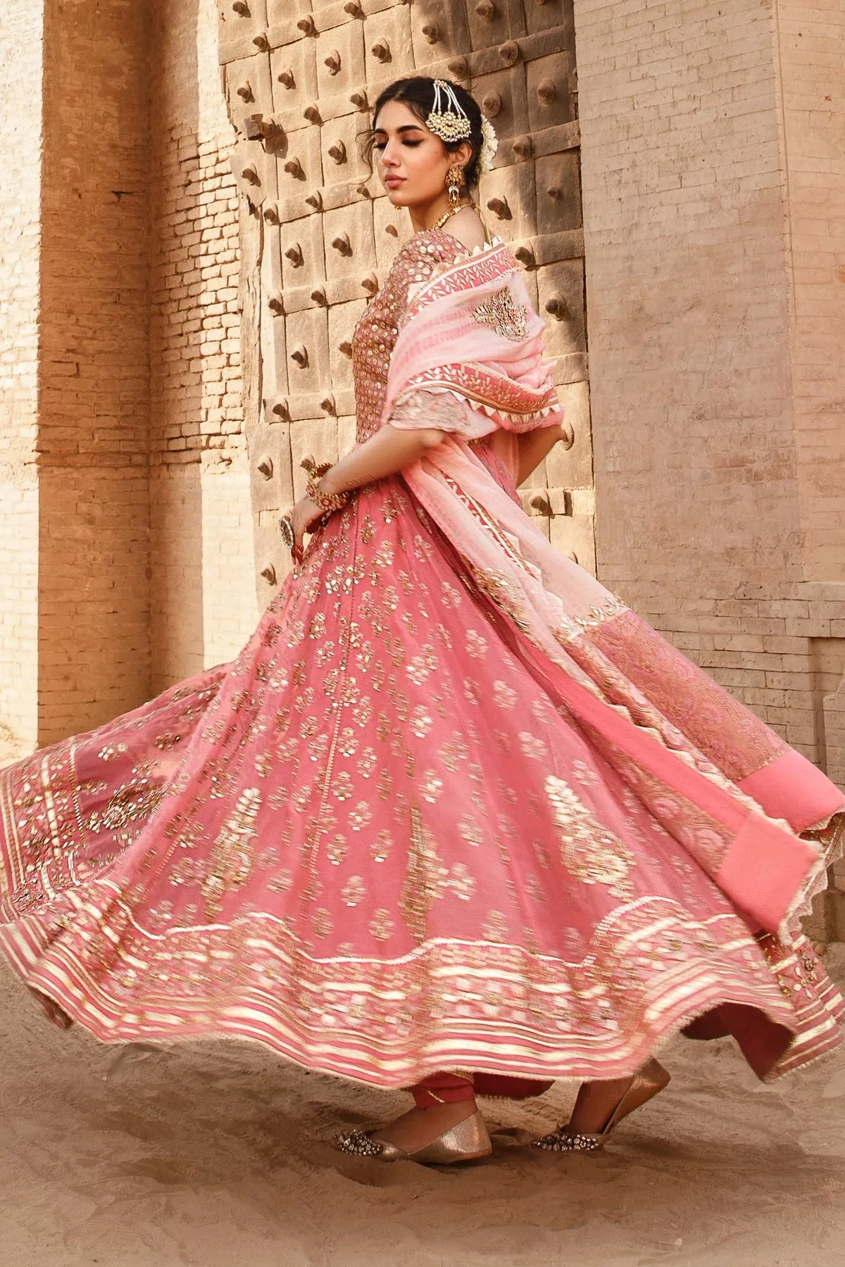 Embroidered Pink Anarkali Frock Pakistani Wedding Dresses
