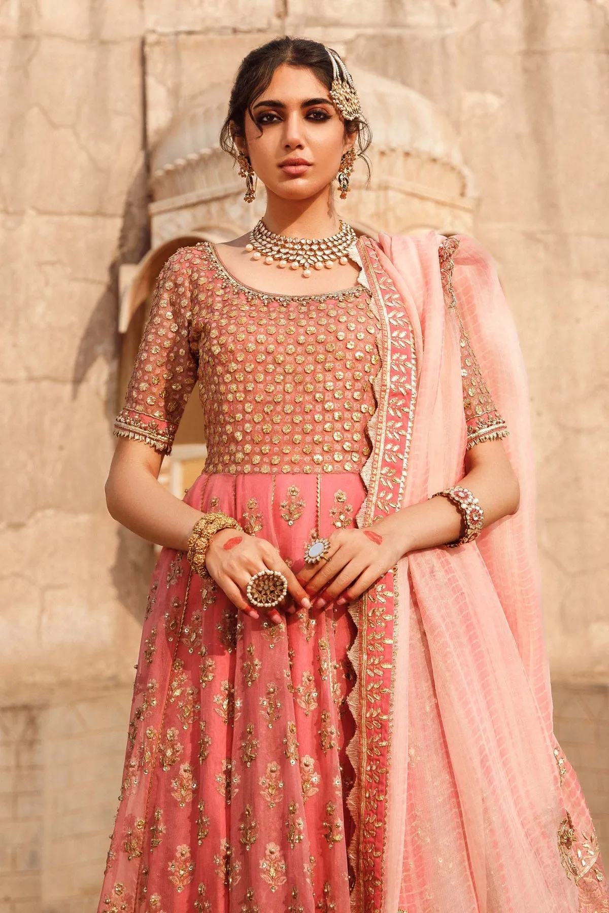 Embroidered Pink Anarkali Frock Pakistani Wedding Dresses