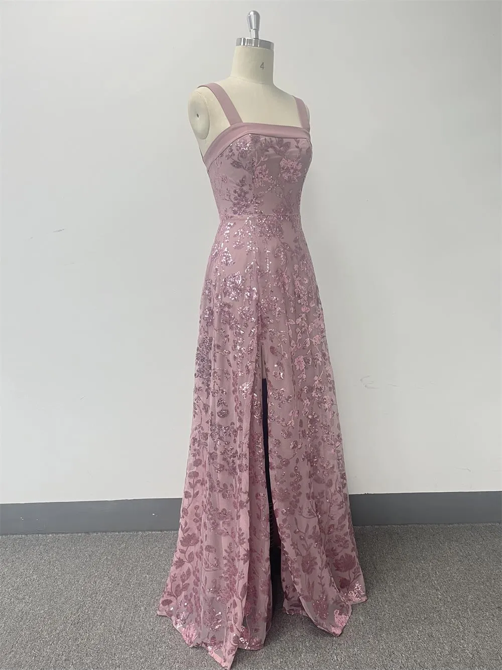 Fairytale Pink Sequin Party Dress | Floral Sparkly Maxi Dress | A line floral sequin tulle dress | Sequin Gown