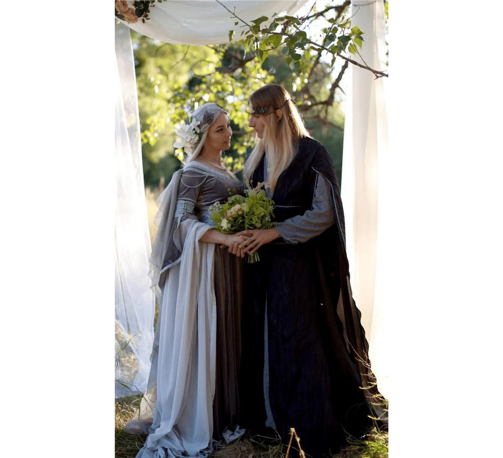 Fantasy elven silver gray Arwen wedding velvet dress