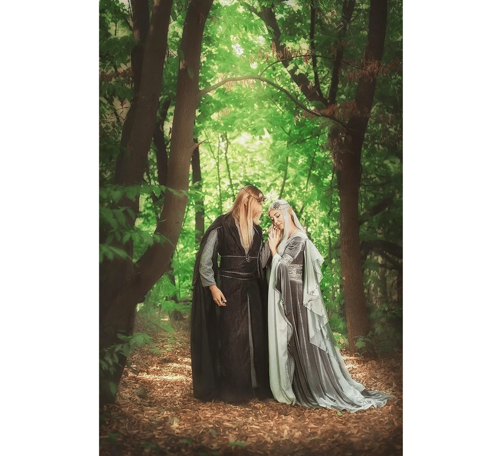 Fantasy elven silver gray Arwen wedding velvet dress