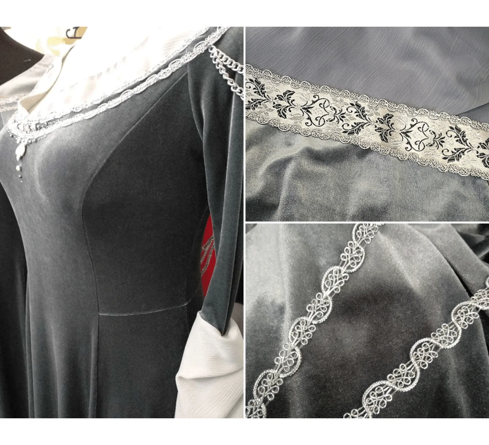 Fantasy elven silver gray Arwen wedding velvet dress
