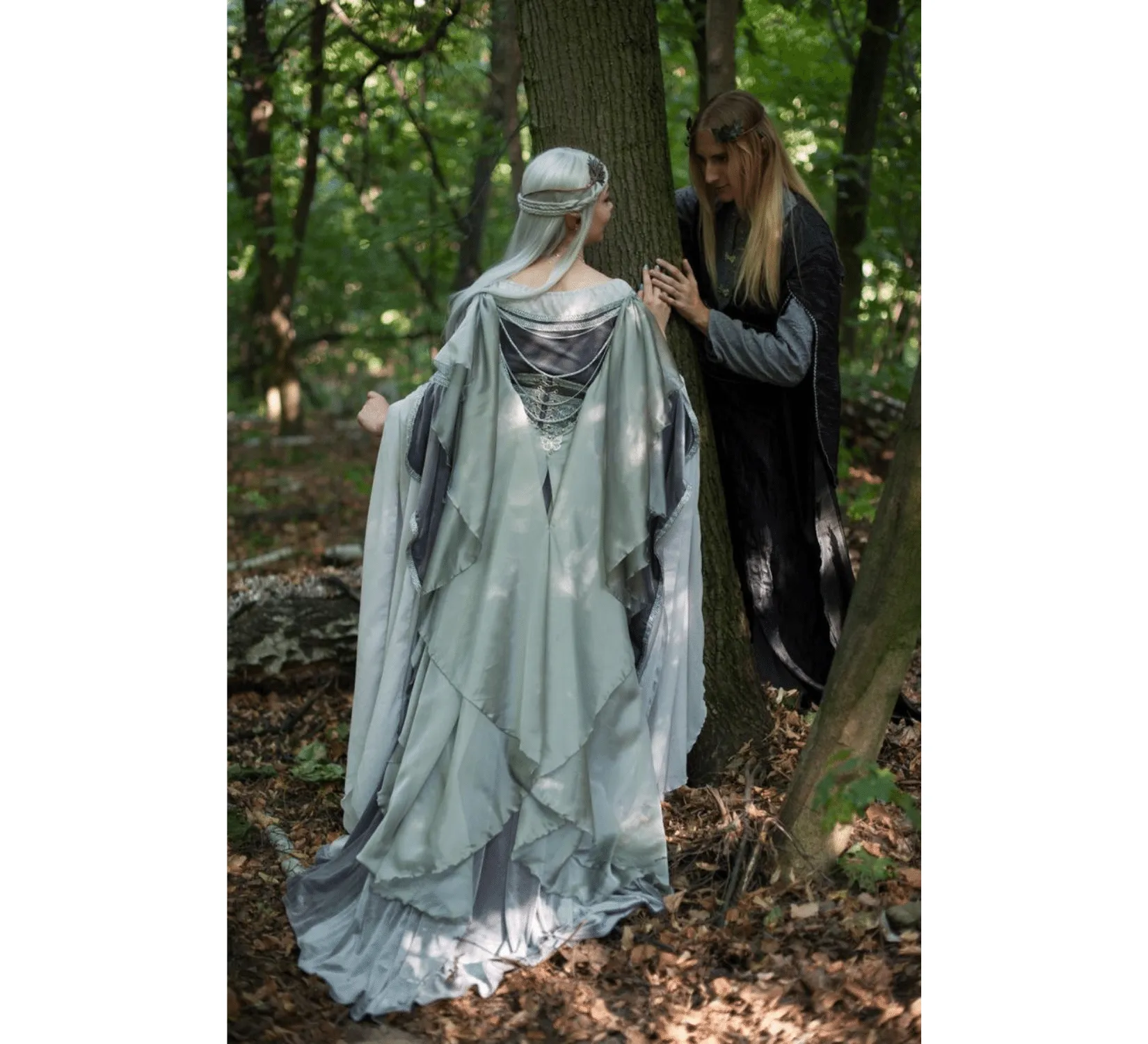 Fantasy elven silver gray Arwen wedding velvet dress