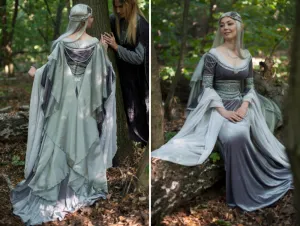 Fantasy elven silver gray Arwen wedding velvet dress