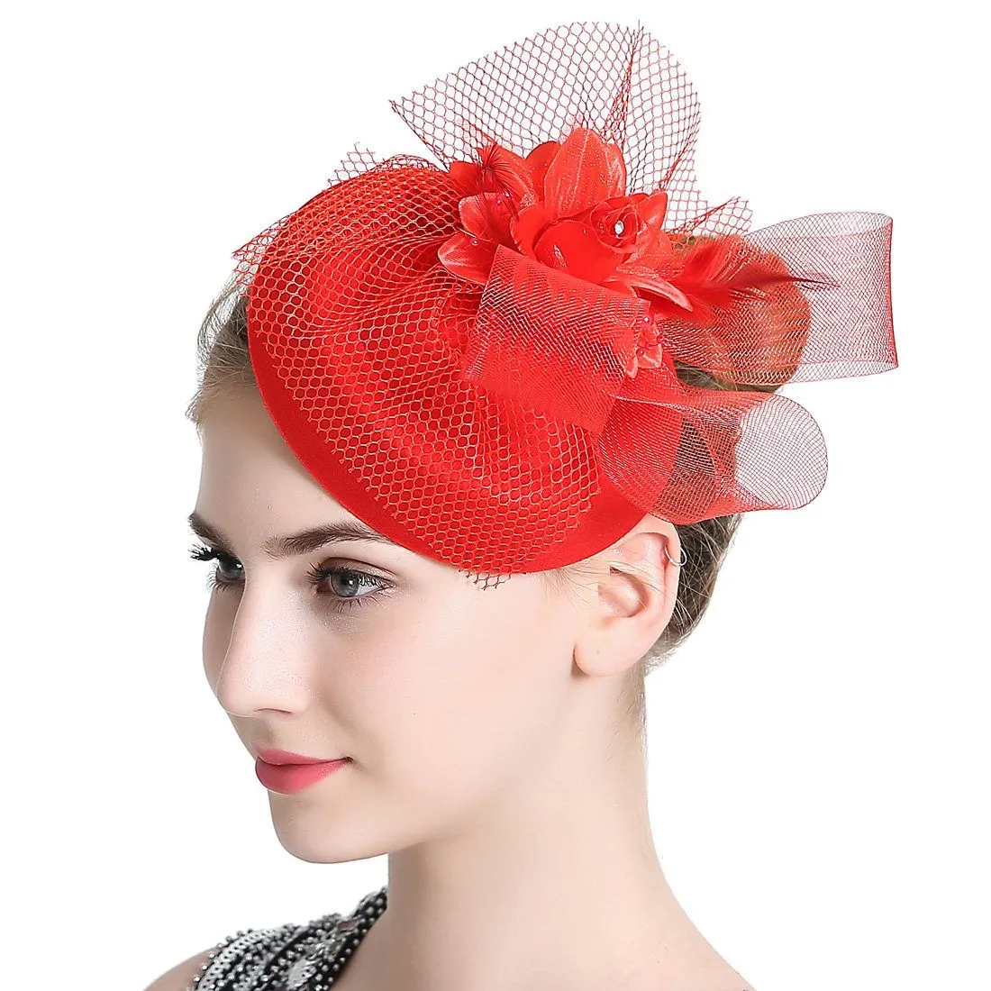 Feather Fascinators Flower Kentucky Derby Hat Hair Clip