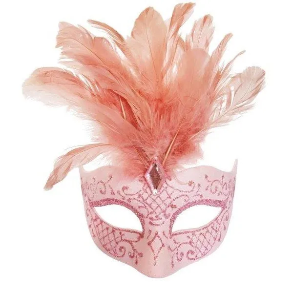 Feathered Masquerade Mask Pink
