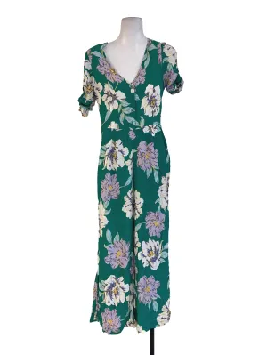 Fern Green Flower Stretchable Sleeve Jumpsuits
