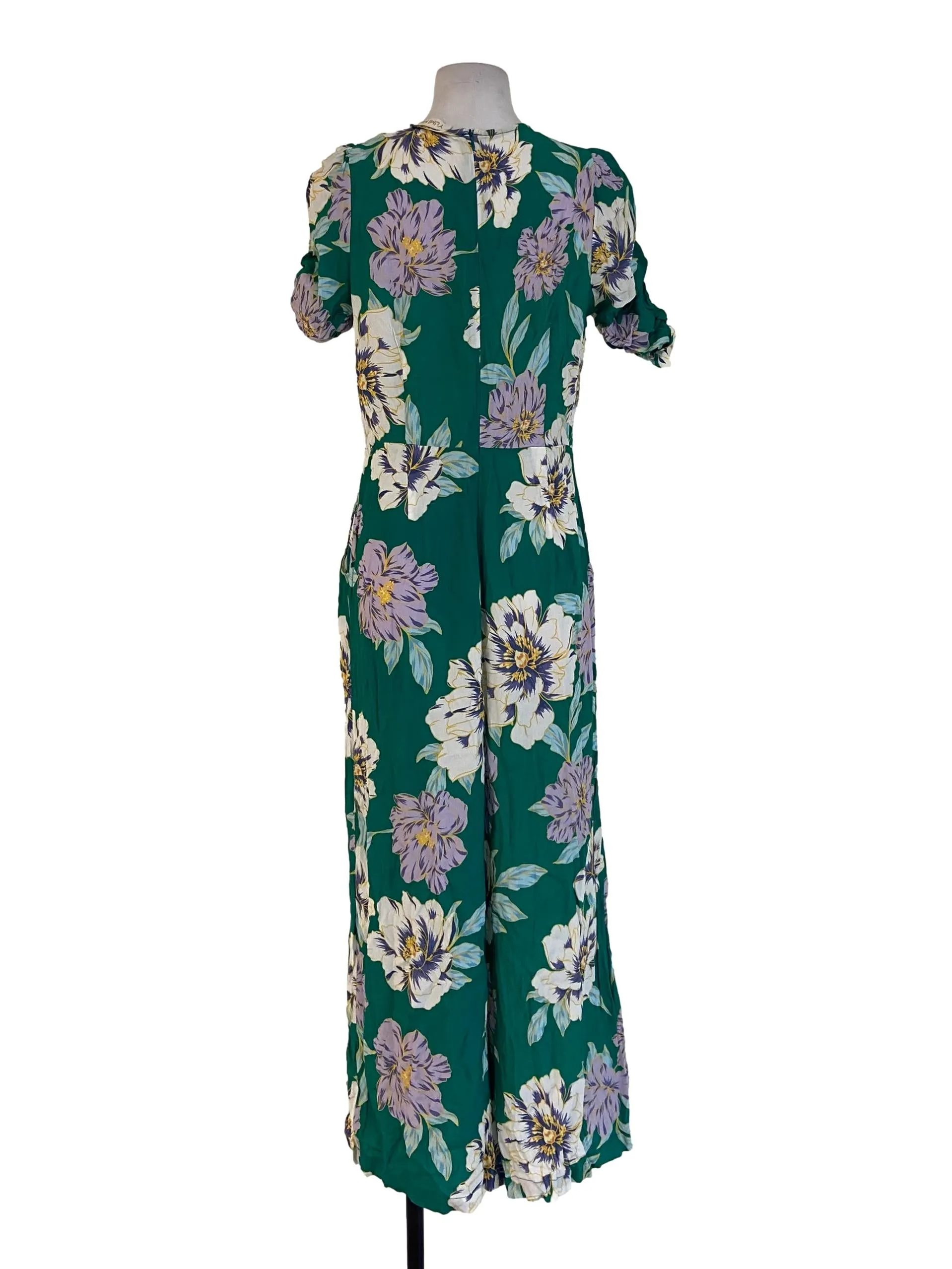 Fern Green Flower Stretchable Sleeve Jumpsuits