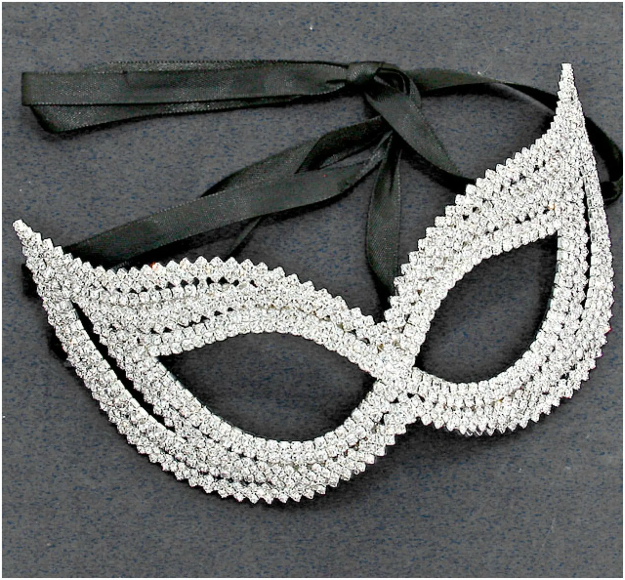 Frances Double Cluster Cat Eye Crystal Masquerade Mask |  AB Crystal | Silver