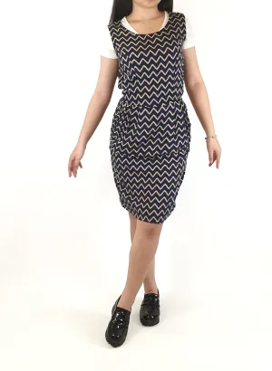 Frock Me Out navy and cream zig zag print dress size 6
