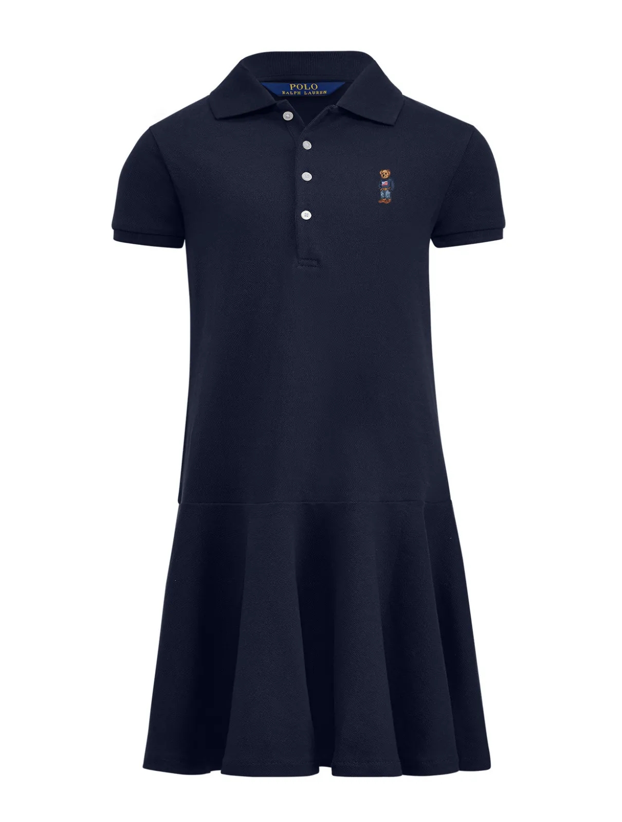 Girls Embroidered Bear Polo Mesh Dress