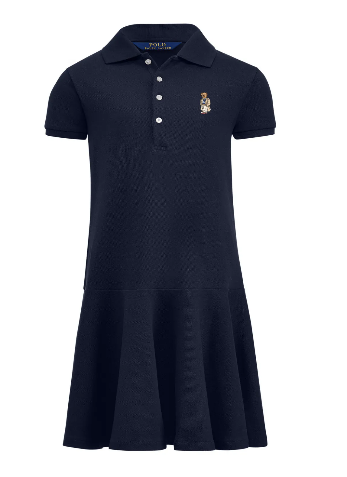 Girls Embroidered Bear Polo Mesh Dress