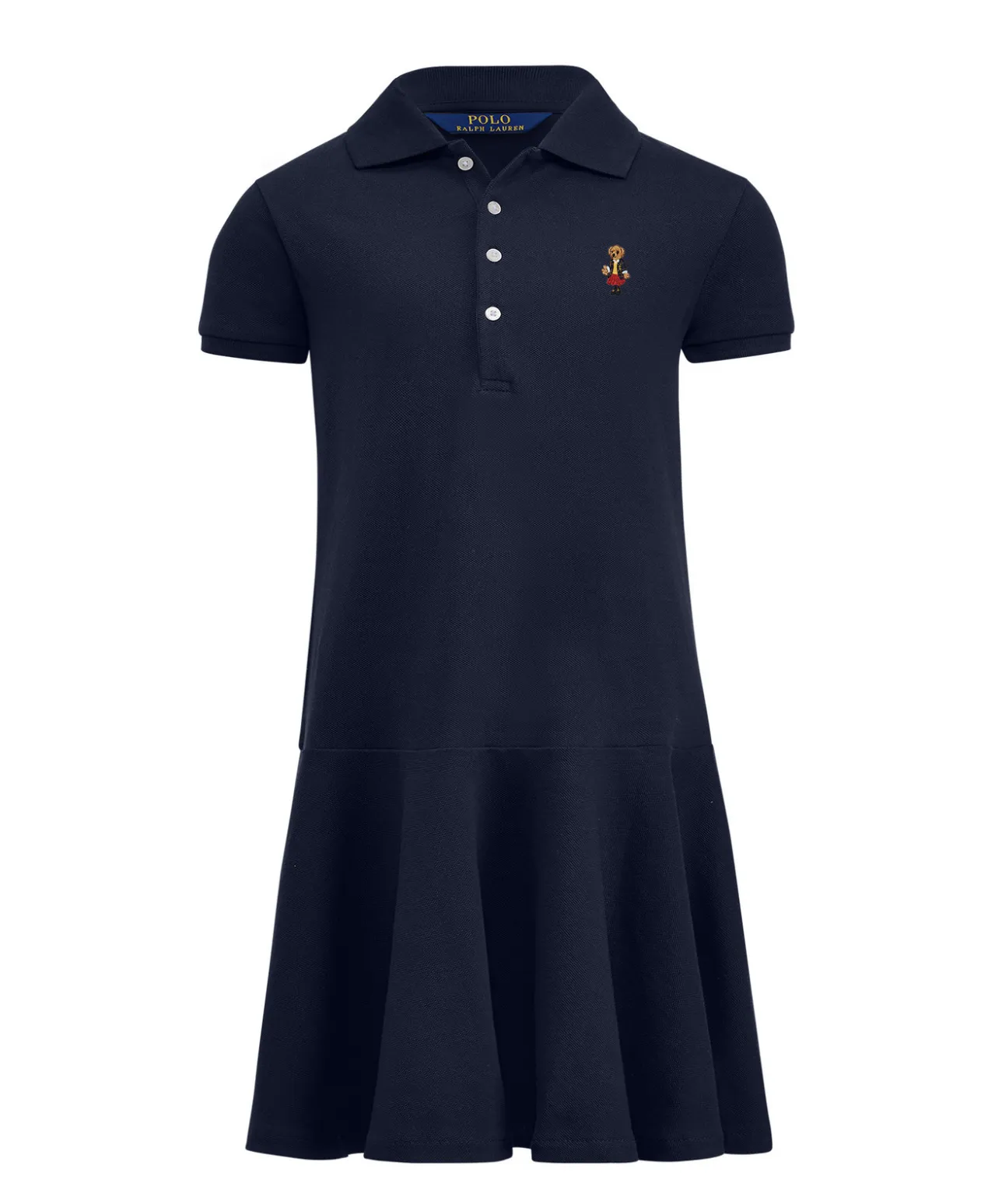 Girls Embroidered Bear Polo Mesh Dress