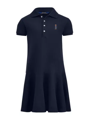 Girls Embroidered Bear Polo Mesh Dress
