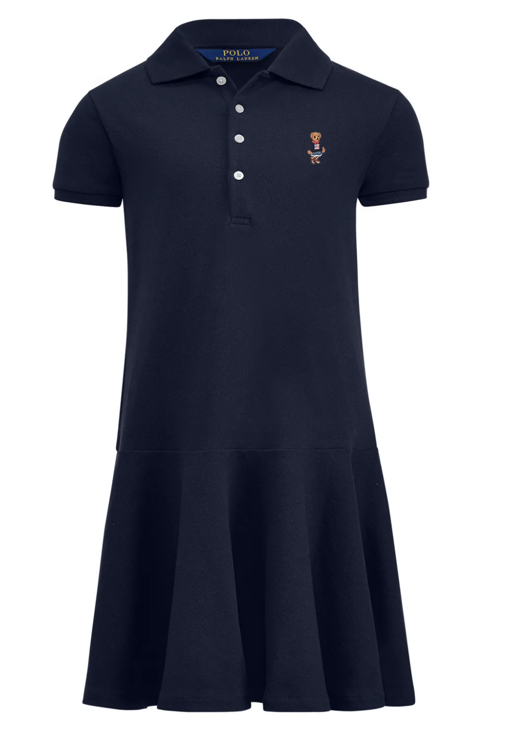 Girls Embroidered Bear Polo Mesh Dress