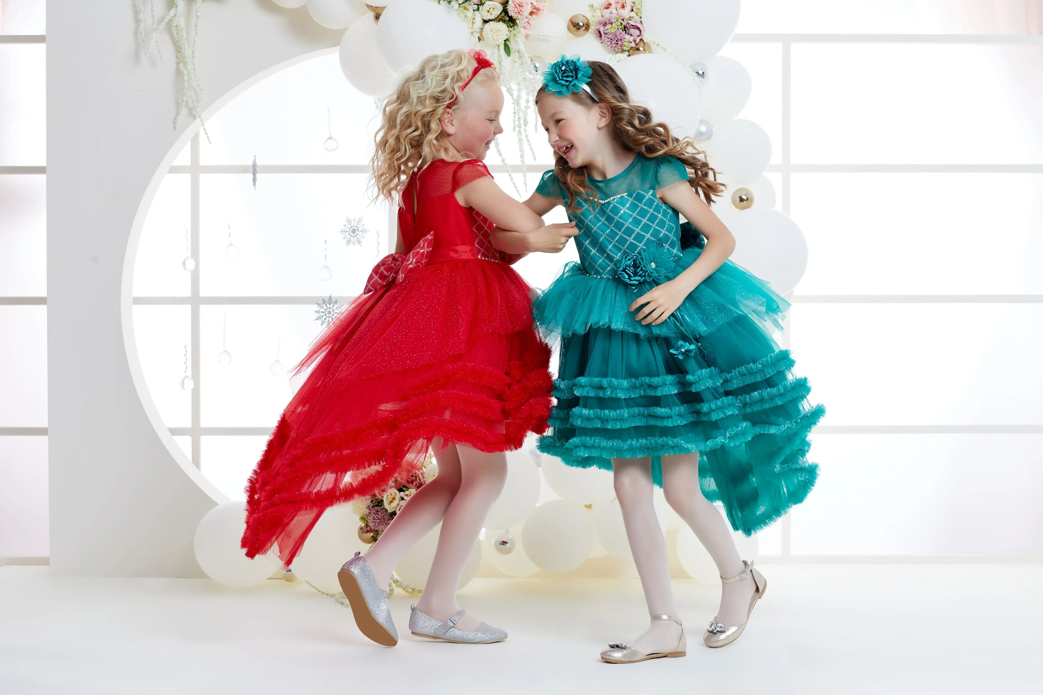 Girls Holiday Dress for Celebrations in Red or Emerald