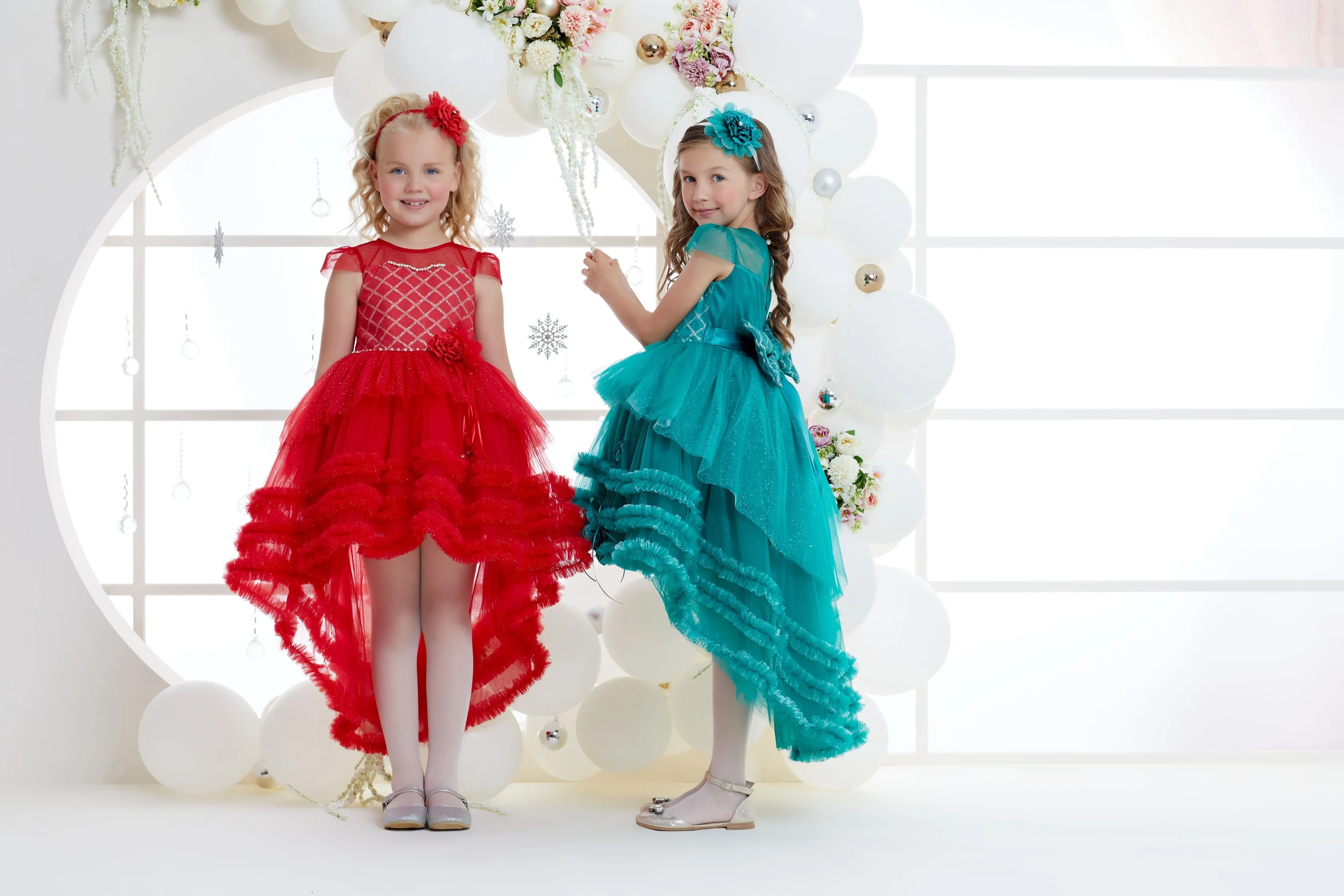 Girls Holiday Dress for Celebrations in Red or Emerald