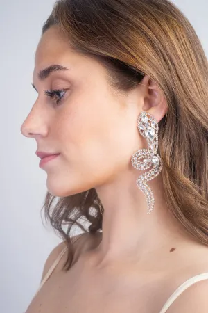 Gold/Clear Full Rhinestone Snake Shape Drop Earring
