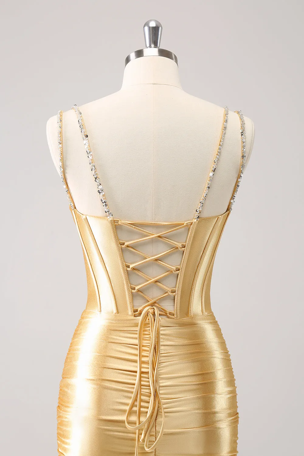 Gorgeous Golden Bodycon Corset Short Homecoming Dress with Sequins