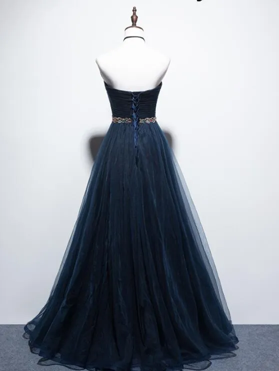 Gorgeous Navy Blue A-line Prom Dress, Tulle Long Party Dress
