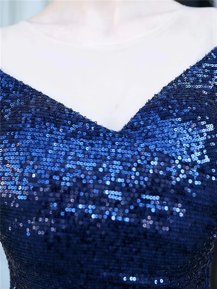 Gorgeous Shiny Sequins High-Low Ruffle Hem Dress For Party