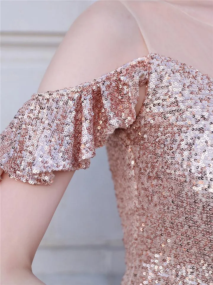 Gorgeous Shiny Sequins High-Low Ruffle Hem Dress For Party