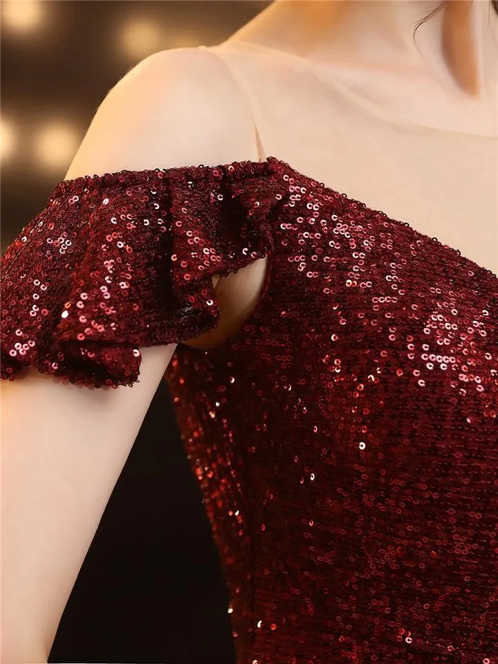 Gorgeous Shiny Sequins High-Low Ruffle Hem Dress For Party