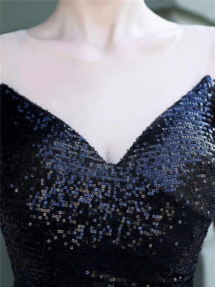 Gorgeous Shiny Sequins High-Low Ruffle Hem Dress For Party