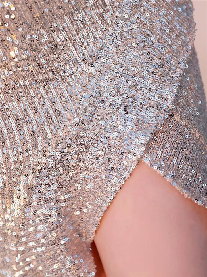 Gorgeous Shiny Sequins High-Low Ruffle Hem Dress For Party