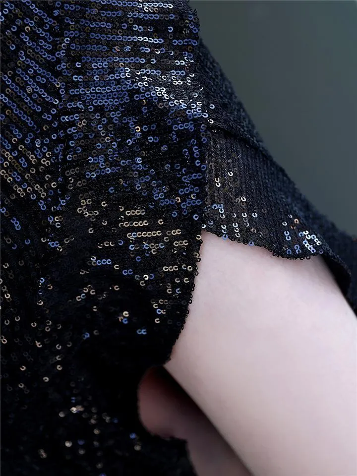 Gorgeous Shiny Sequins High-Low Ruffle Hem Dress For Party