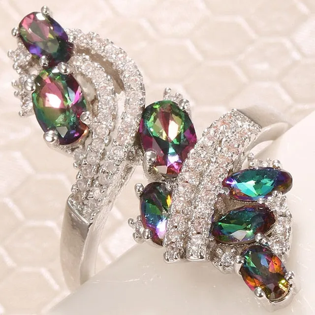 Gorgeous Vintage Oval Pink Red Gemstone Ring Women's Wedding Engagement Jewelry