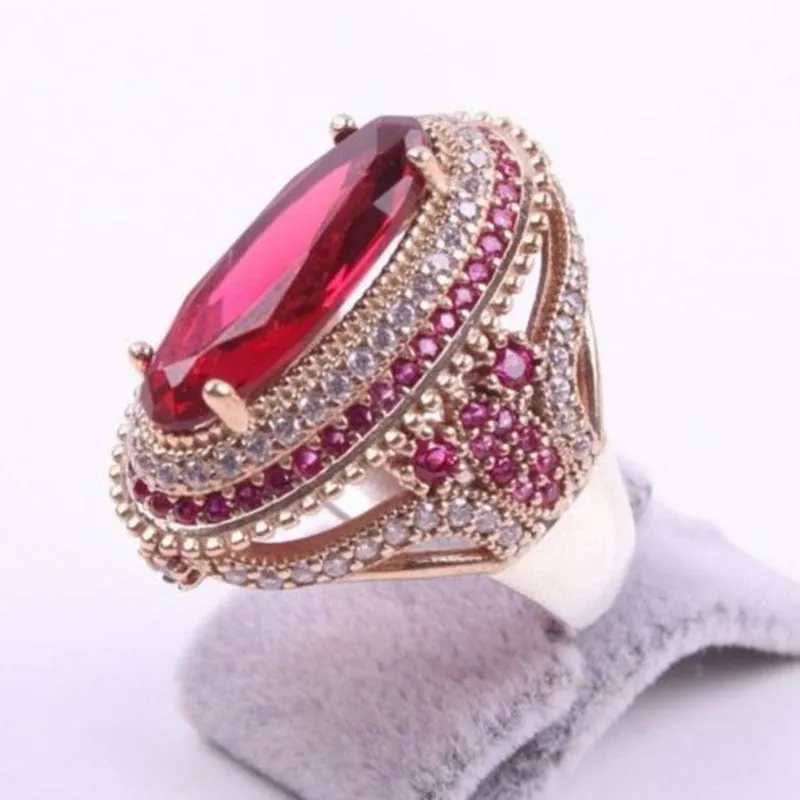 Gorgeous Vintage Oval Pink Red Gemstone Ring Women's Wedding Engagement Jewelry