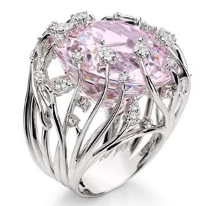 Gorgeous Vintage Oval Pink Red Gemstone Ring Women's Wedding Engagement Jewelry