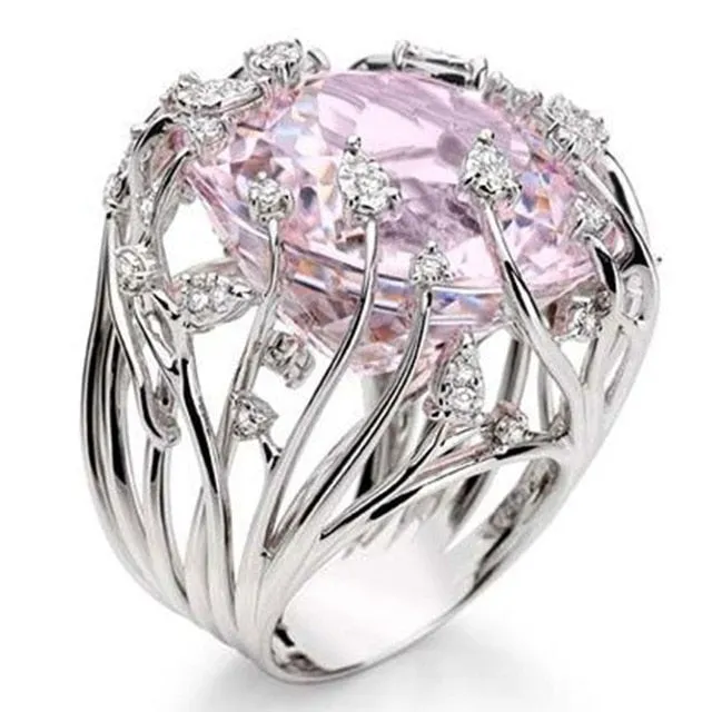 Gorgeous Vintage Oval Pink Red Gemstone Ring Women's Wedding Engagement Jewelry