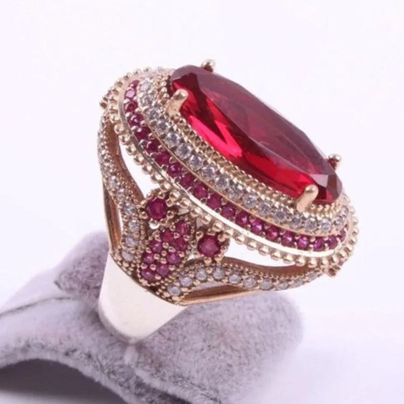Gorgeous Vintage Oval Pink Red Gemstone Ring Women's Wedding Engagement Jewelry